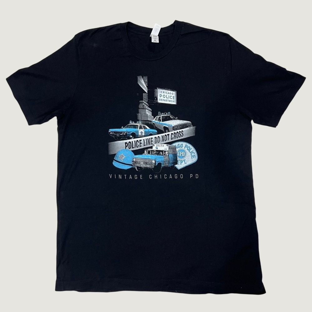 Tultex Vintage Chicago PD Police Department Graphic T-Shirt Mens XL Black 502